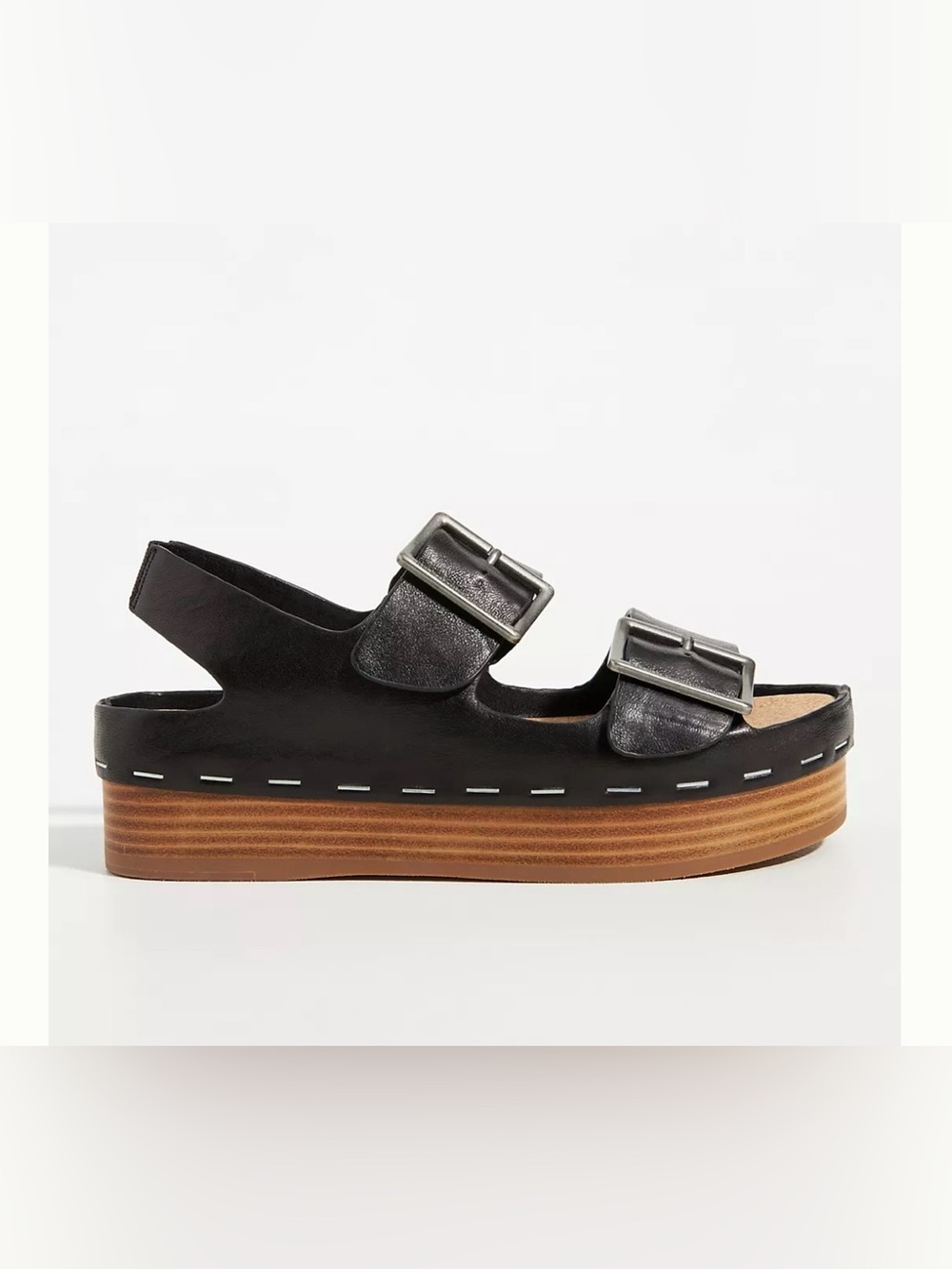 Anthropologie Kelsi Dagger Brooklyn Black Leather Platform Buckle Sandals New 7